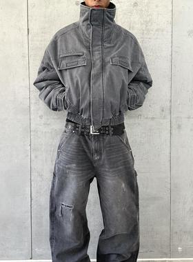 VLABMADE 力量感廓形重工水洗做旧高立领兔毛内里座山雕夹克外套