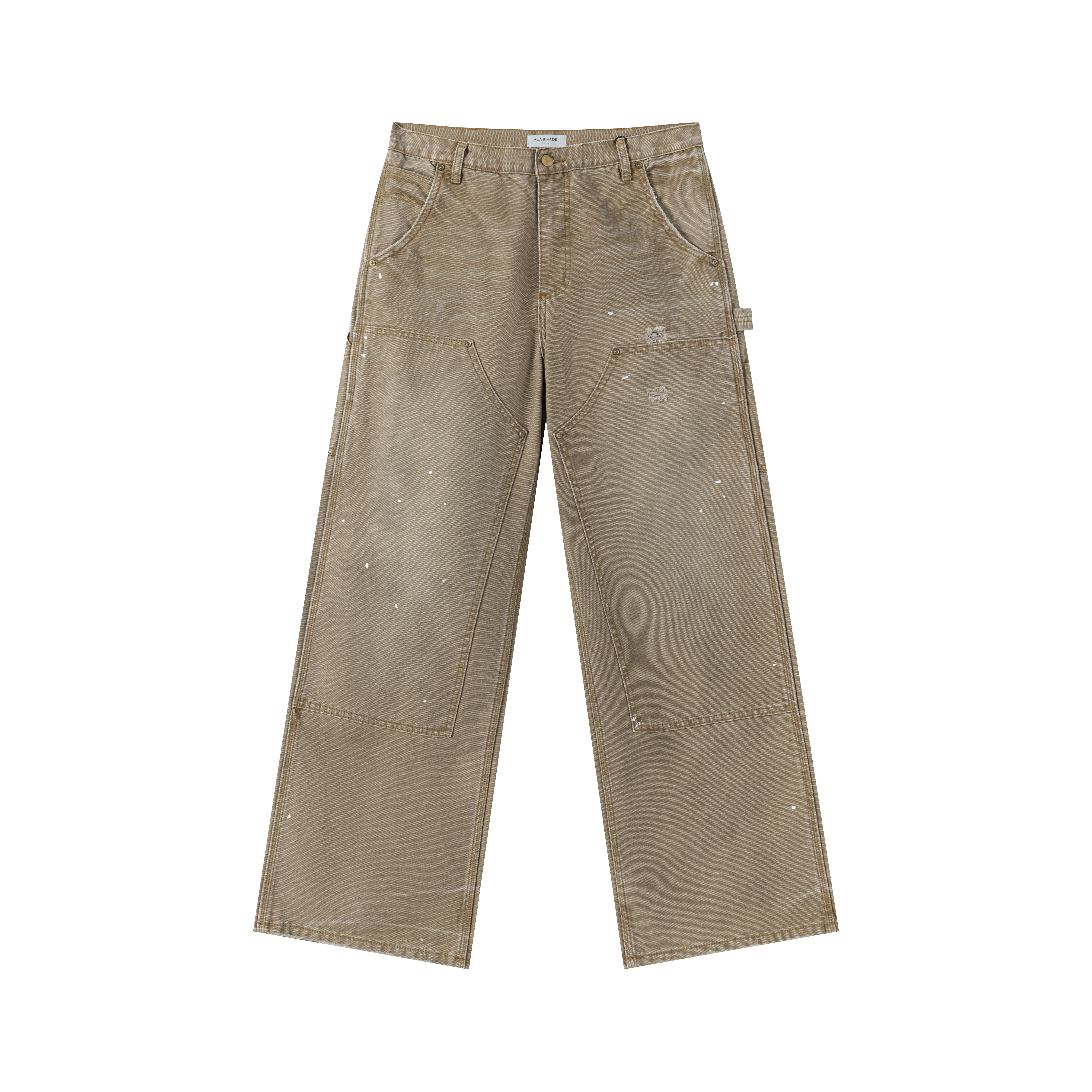 thumbnail for VLABMADE vintage double knee logging trousers vintage heavy wash old splashed ink A-line straight cargo pants