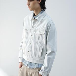 VLABMADE 定织面料做旧刀割短宽廓形重磅高盎白牛夹克 白面蓝纱
