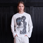 VLABMADE Tee 复古竹节棉纹理斑驳破碎人像印花Vintage单缝线长袖