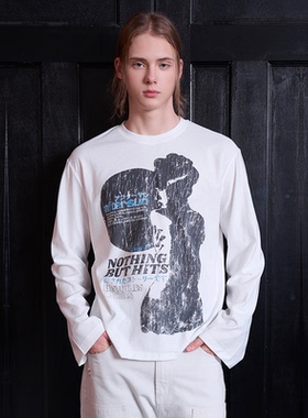 VLABMADE 复古竹节棉纹理斑驳破碎人像印花Vintage单缝线长袖Tee