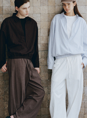 VLABMADE 慵懒松弛亚麻弧形弯刀裤*雾感砂洗棉麻混纺长裤四季通用