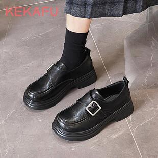 珂卡芙超轻便小皮鞋2025春季新款魔术贴英伦风玛丽珍鞋通勤乐福鞋
