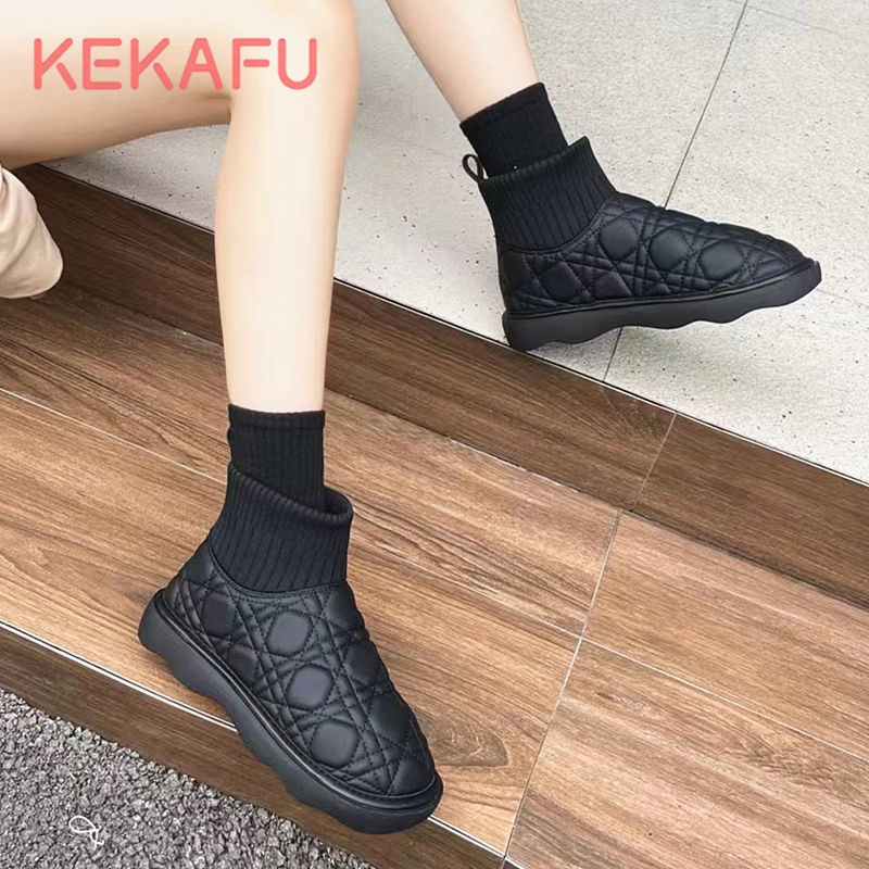 珂卡芙平底雪地靴圆头面包鞋