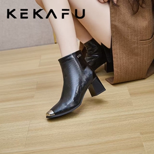 珂卡芙气质时装靴2025冬季新款加绒英伦风潮牌马丁靴洋气百搭短靴