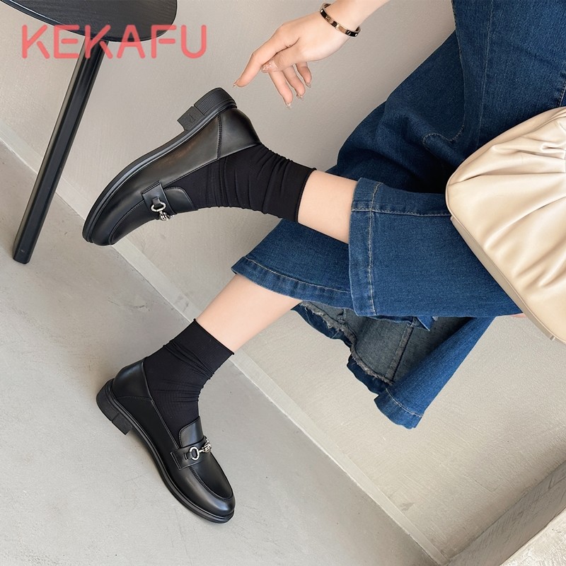 珂卡芙乐福鞋女2024年春季新款低跟软皮金属扣哑光英伦风小皮鞋潮,女鞋,乐福鞋（豆豆鞋）,淘宝优惠券,粉丝福利购,淘宝优惠卷