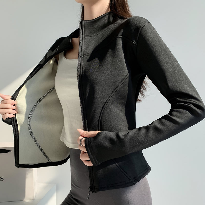 马孔多官方加绒加厚瑜伽服女2025新款上衣秋冬保暖外套立领长袖运