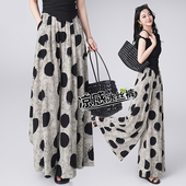 女2025夏季 新款 高腰显瘦女裤 印花裙裤 垂感九分加长休闲阔腿大脚裤