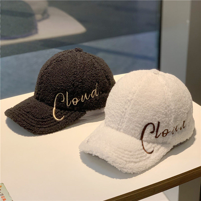 网红帽子女新款刺绣字母秋冬保暖羊羔毛棒球帽潮流百搭时尚鸭舌帽