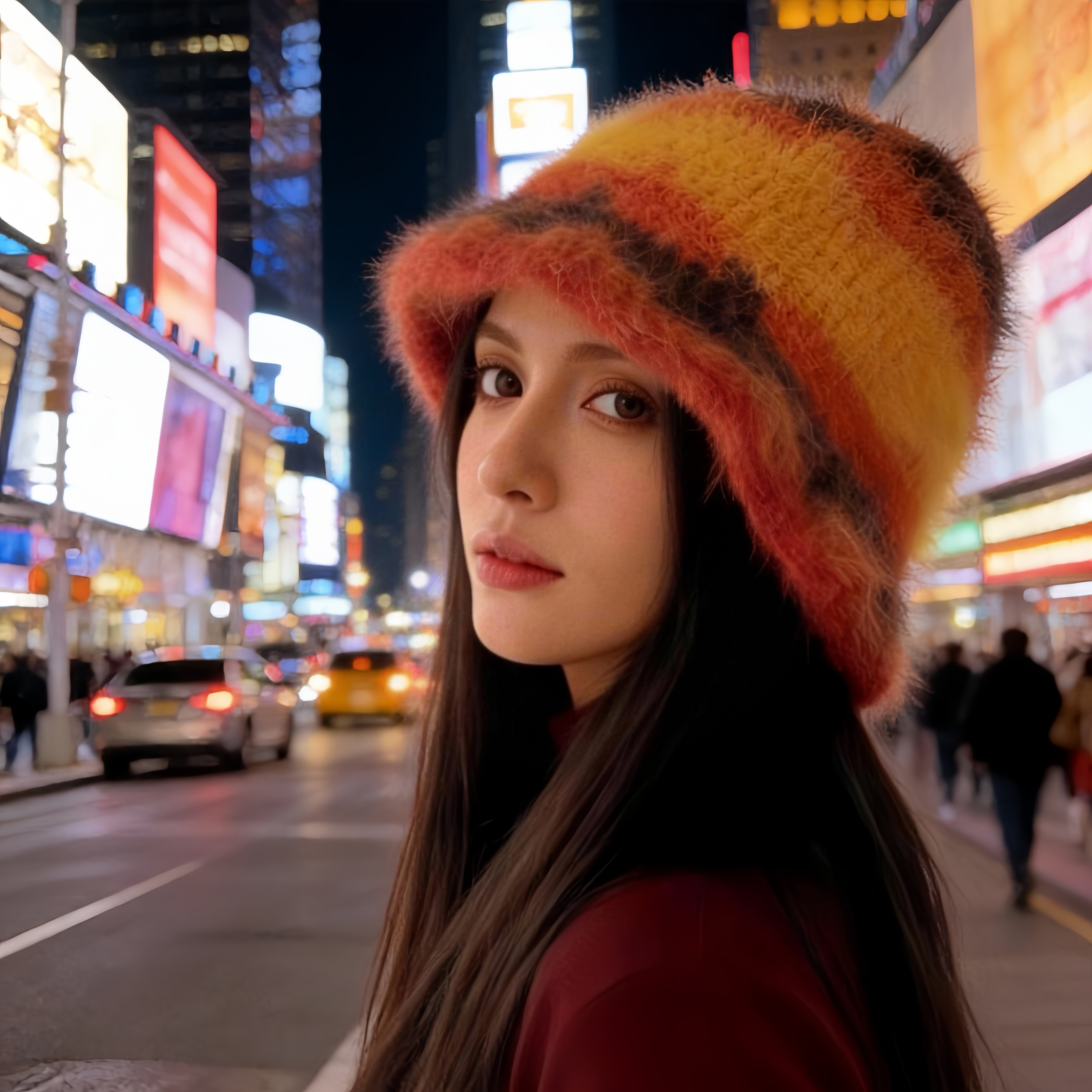 秋冬新款段染38%羊毛彩色条纹毛绒渔夫帽DIY材料包保暖毛线女帽潮