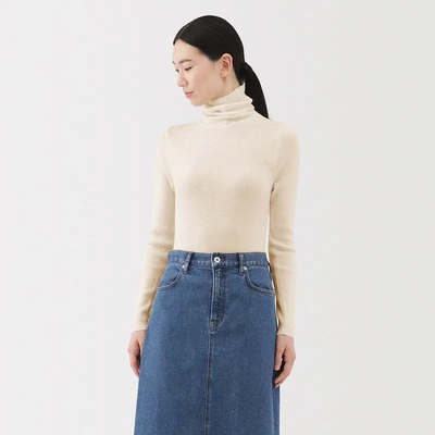 无印良品高领罗纹毛衣针织衫25秋