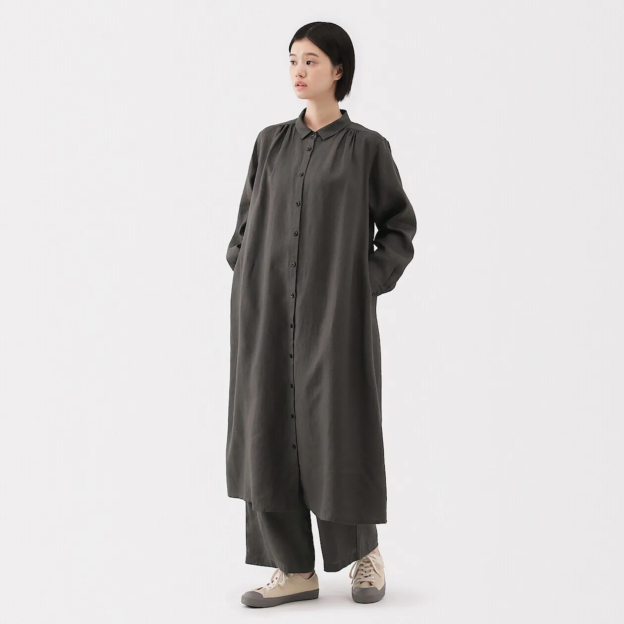 MUJI女式亚麻衬衫连衣裙