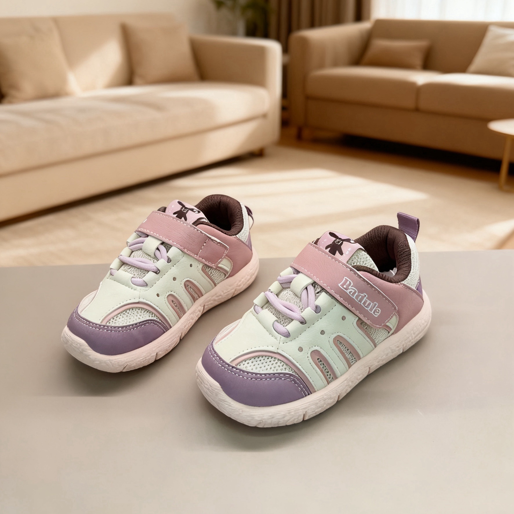 芭杜乐BADULE网面粉色板鞋透气轻便魔术贴韩版百搭休闲鞋春秋童鞋