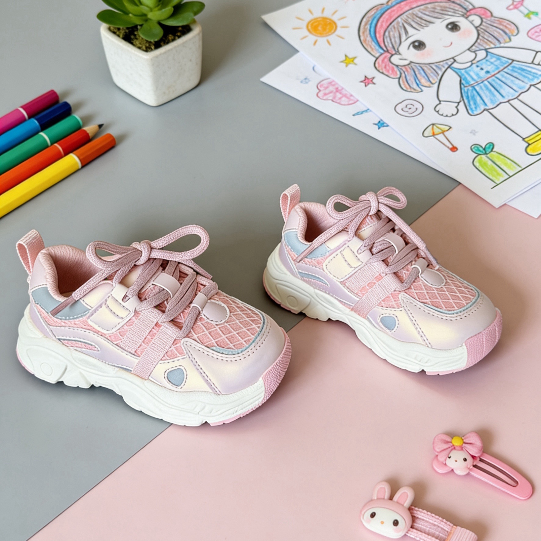 芭杜乐BADULE亮粉女童运动鞋魔术贴百搭时尚舒适轻便透气春秋童鞋