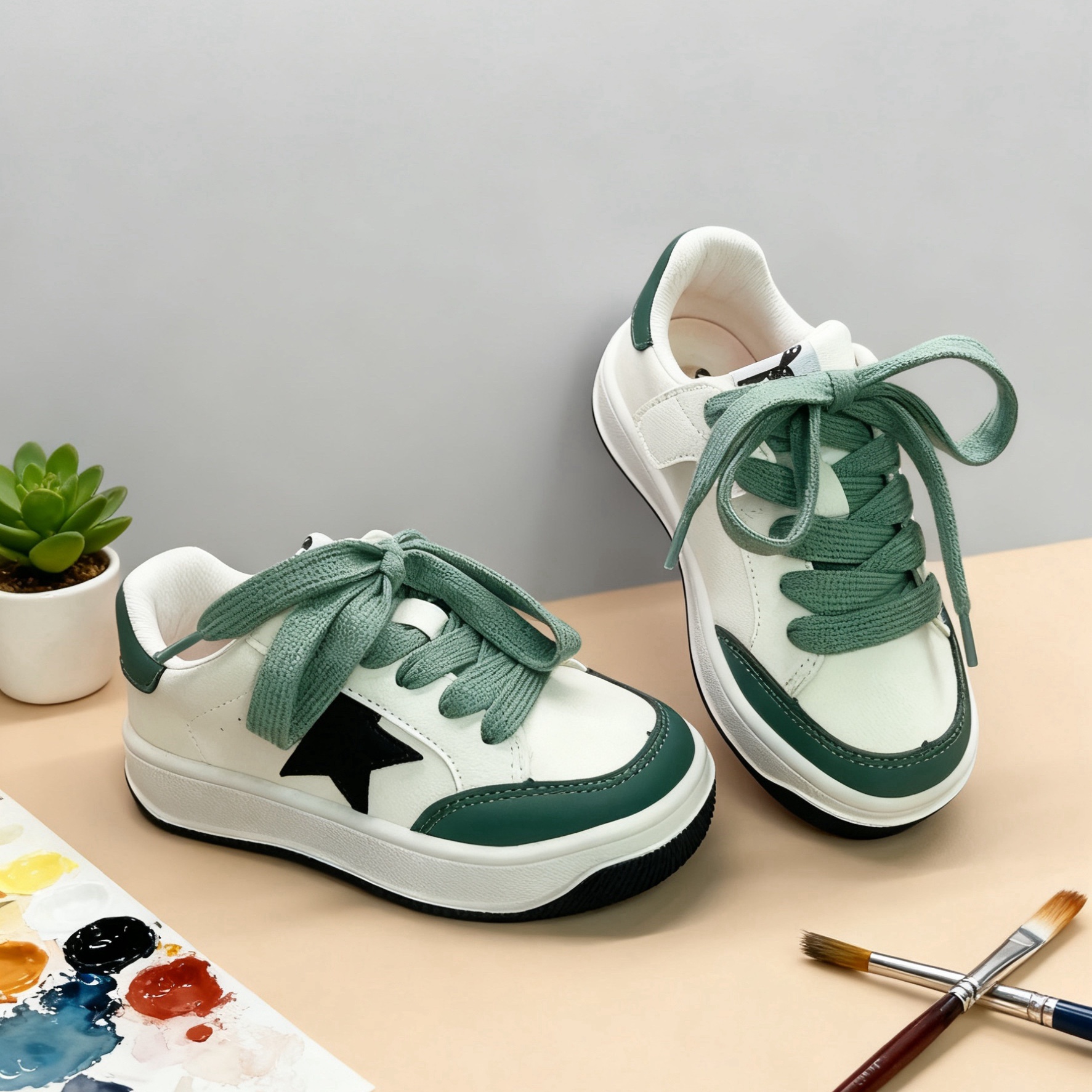 芭杜乐BADULE五角星板鞋时尚男女童学生透气魔术贴春秋季童鞋