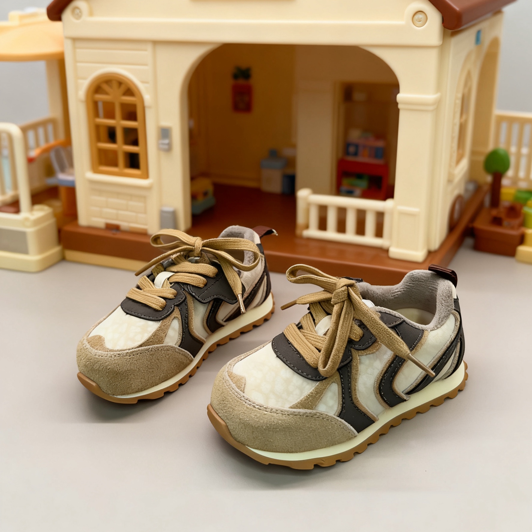 希鹿玛Xiluma撞色复古板鞋魔术贴反毛皮休闲鞋男女童冬季加绒童鞋