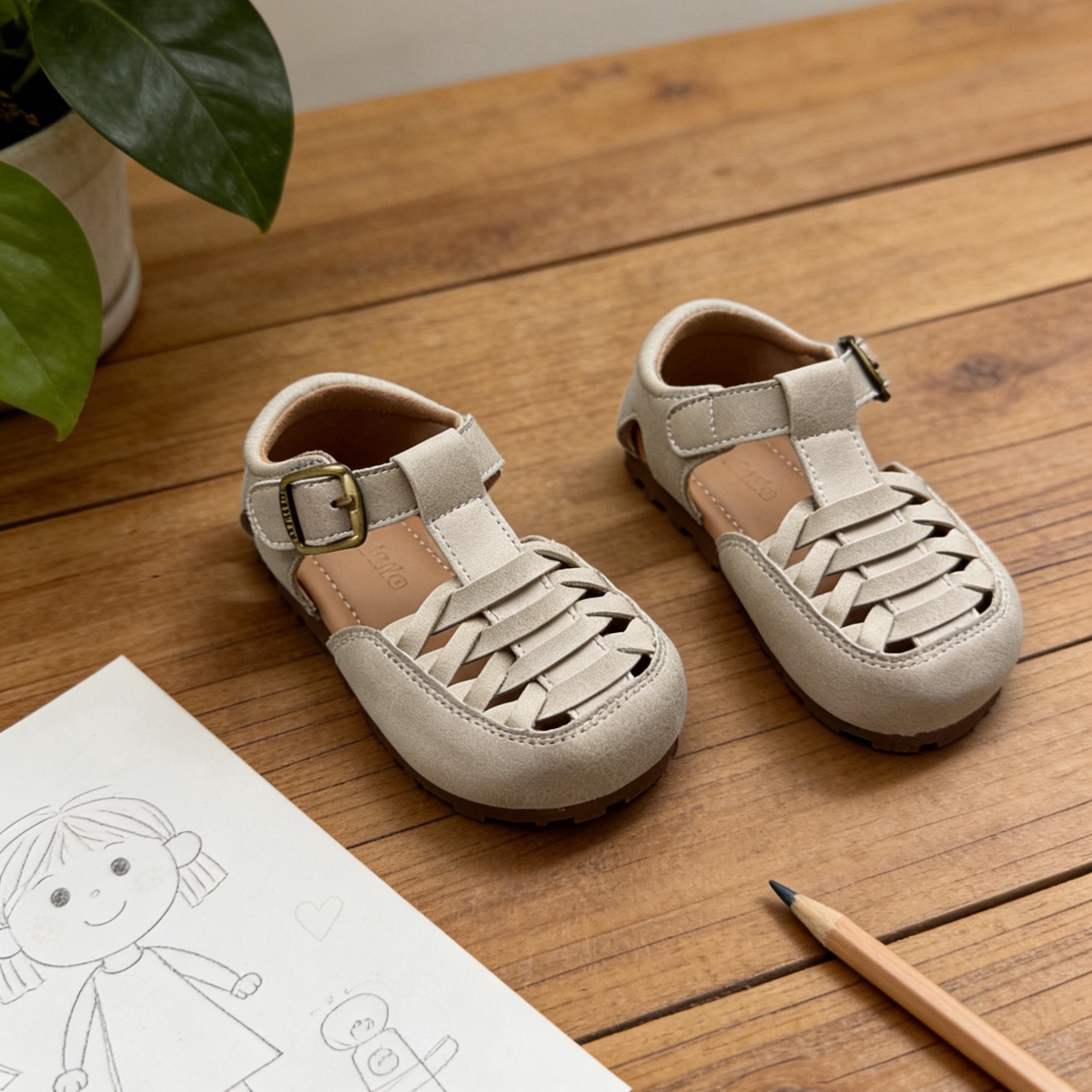 芭杜乐BADULE包头凉鞋女童魔术贴皮凉鞋时尚编织轻便百搭春夏童鞋