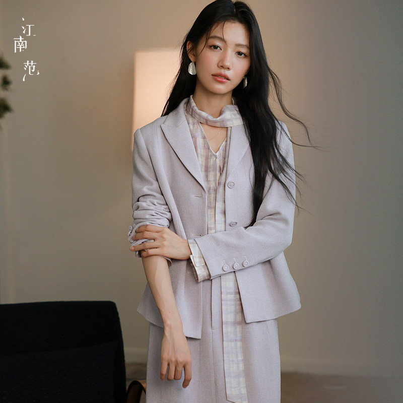 江南范法式温柔长袖西装套装女