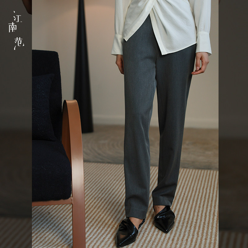 【新品8折】江南范通勤职业OL宽松版灰色锥形西装裤女直筒正装裤
