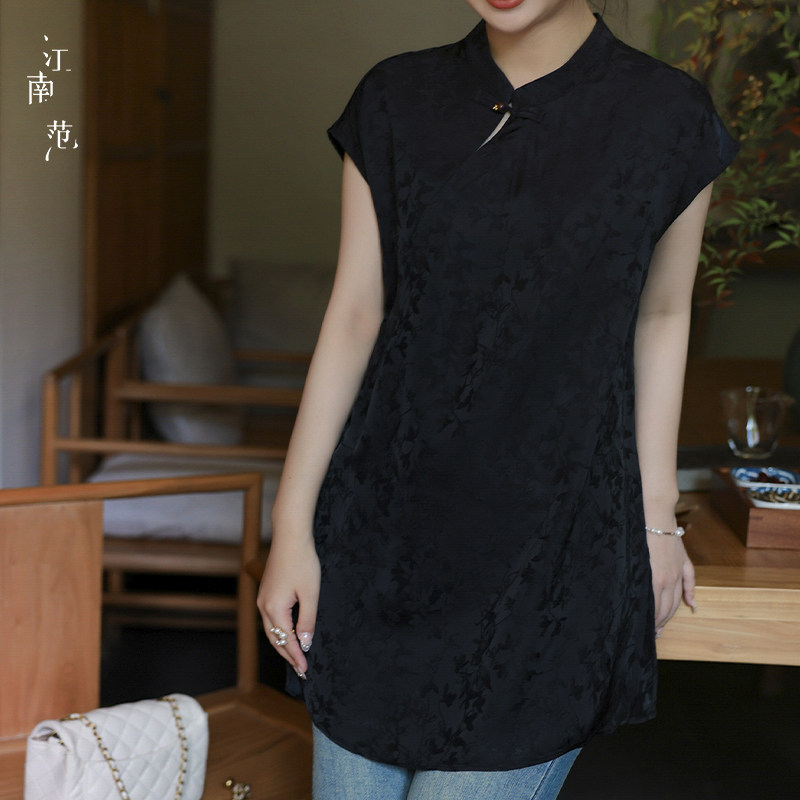 江南范立领短袖显瘦旗袍上衣