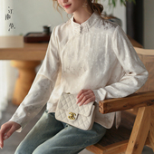 白色改良版 立领提花长袖 唐装 时尚 宽松百搭 上衣年轻款 江南范新中式