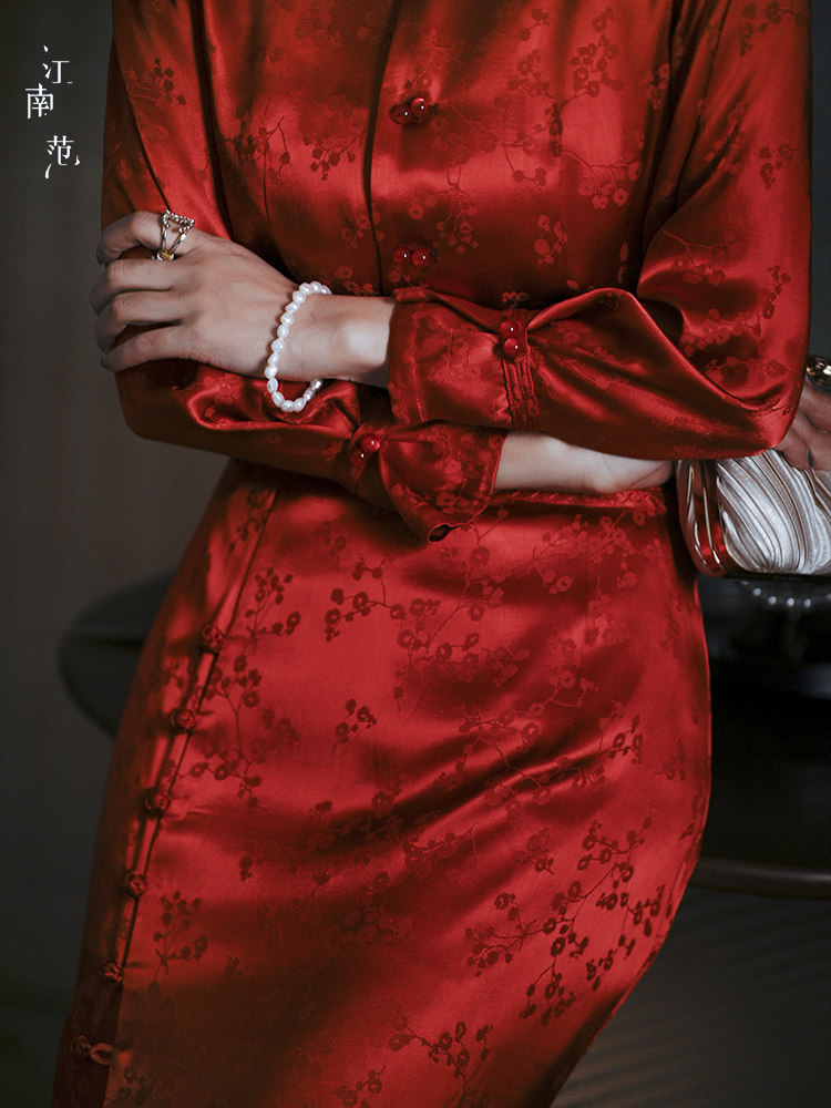JIANGNAN FAN RED TANG JACKET NEW CHINESE STYLE IMPROVED YOUNG PLACKET ENGAGEMENT TOAST DRESS CAN USUALLY BE WORN IN A SMALL SHIRT