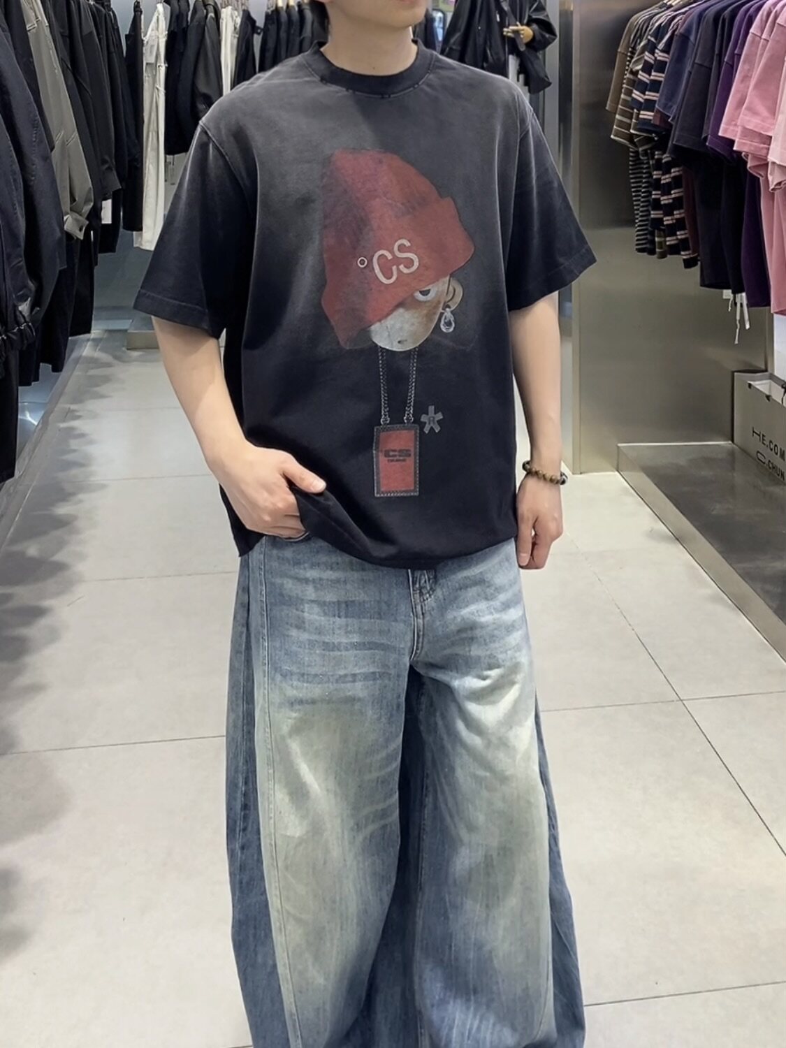 2026新款春装圆领吸水做旧短袖T恤男半袖上衣时尚百搭休闲宽松