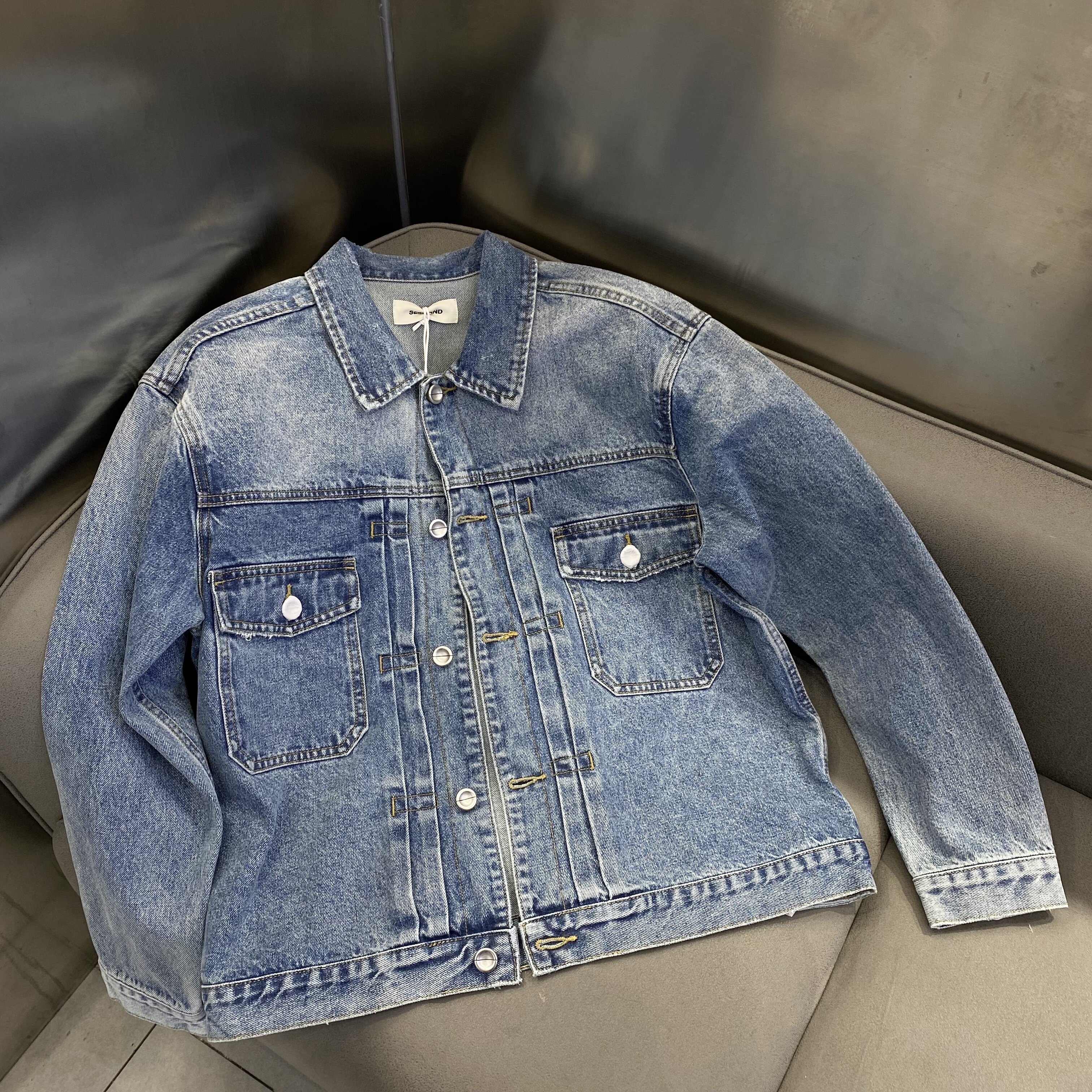 2026新款春装牛仔洗水浅蓝夹克男短款立领外套时尚百搭上衣