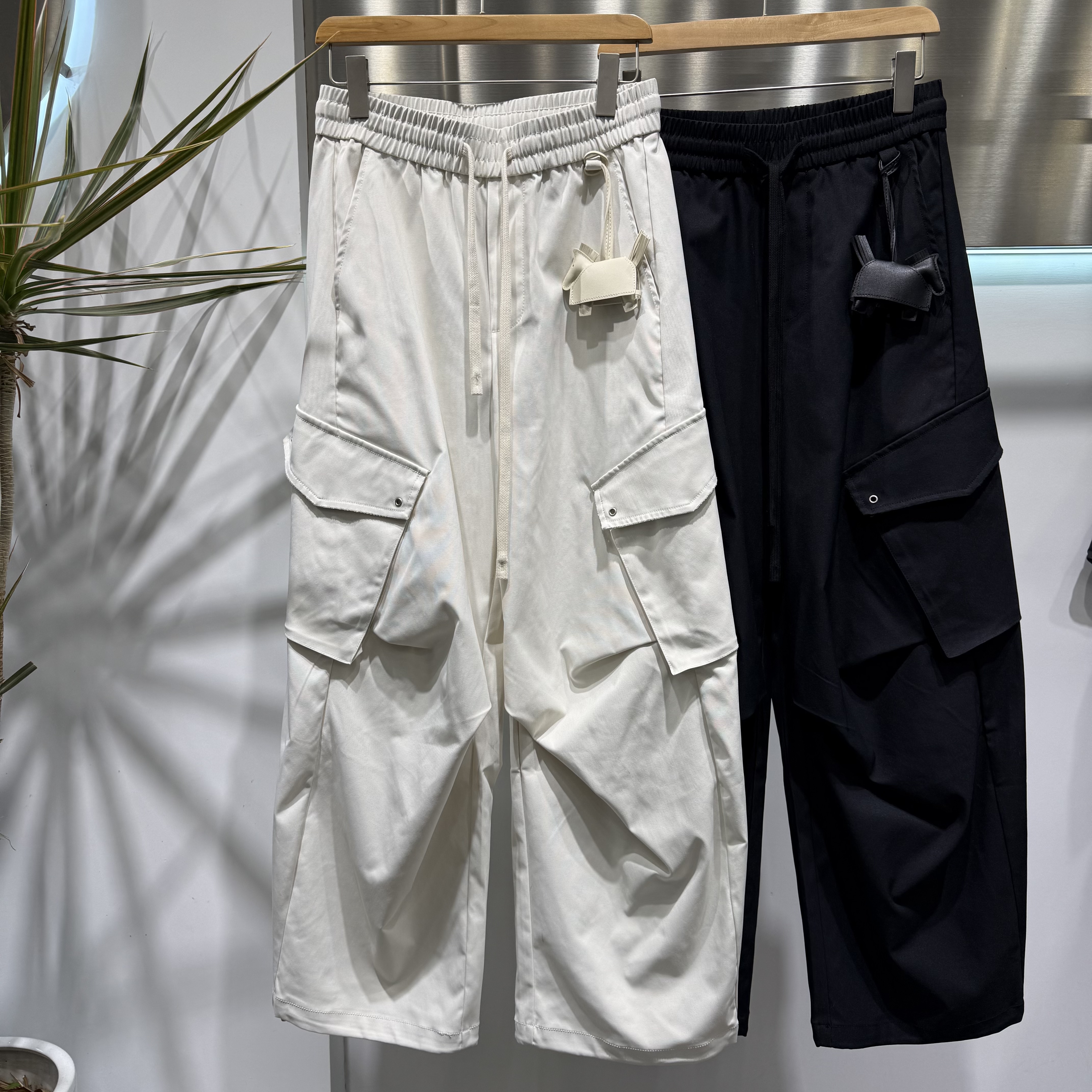 2026新款春装口袋压褶工装裤松紧高腰阔腿直筒长裤休闲工装裤