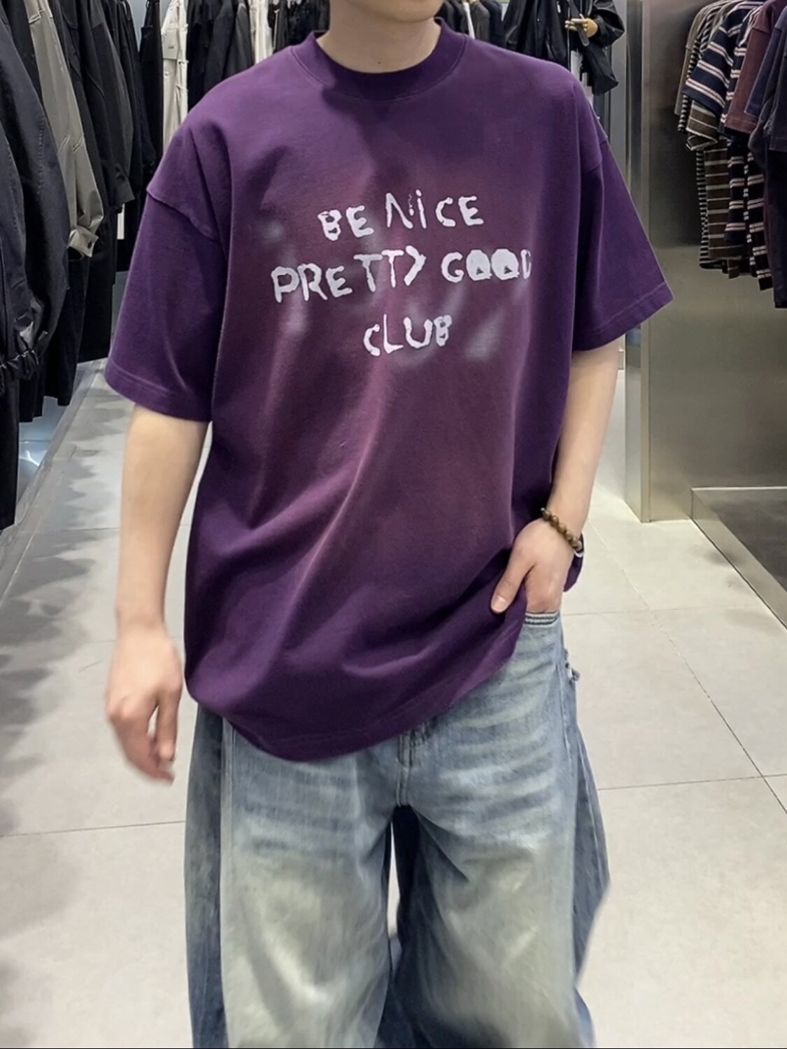 2026新款春装350克重字母印花短袖男圆领休闲宽松简约百搭t恤