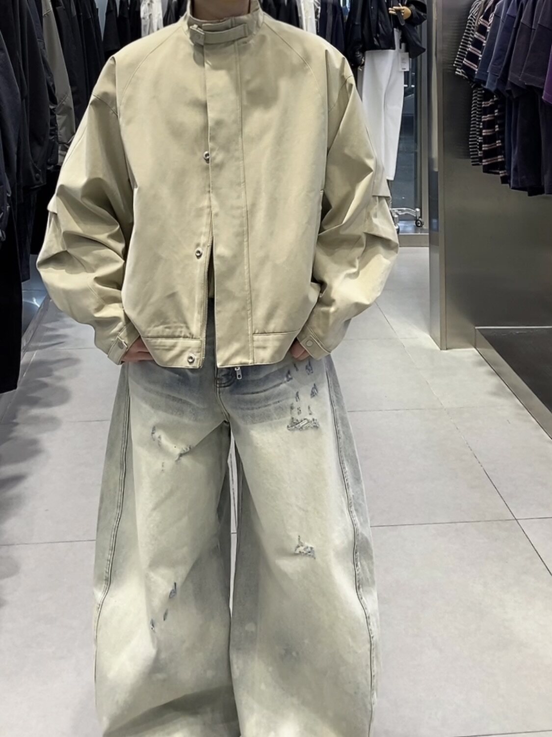 2026新款春装夹克男短款阔版立领弯刀袖外套时尚百搭上衣