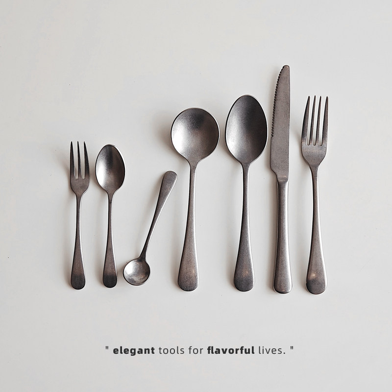 日式复古做旧不锈钢餐具哑光磨砂主餐刀叉勺汤勺甜品叉勺咖啡茶勺,餐饮具,咖啡勺,淘宝优惠券,粉丝福利购,淘宝优惠卷