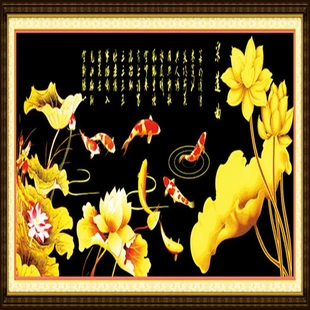 DIY水晶钻石画成品 采莲曲(七鱼版) 荷花鱼福图 十字绣成品出售