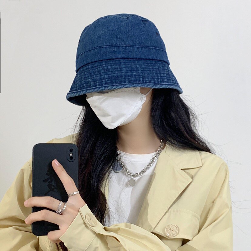 乐可优 四季不过时水洗牛仔渔夫帽子女港风休闲显现小防嗮盆帽潮