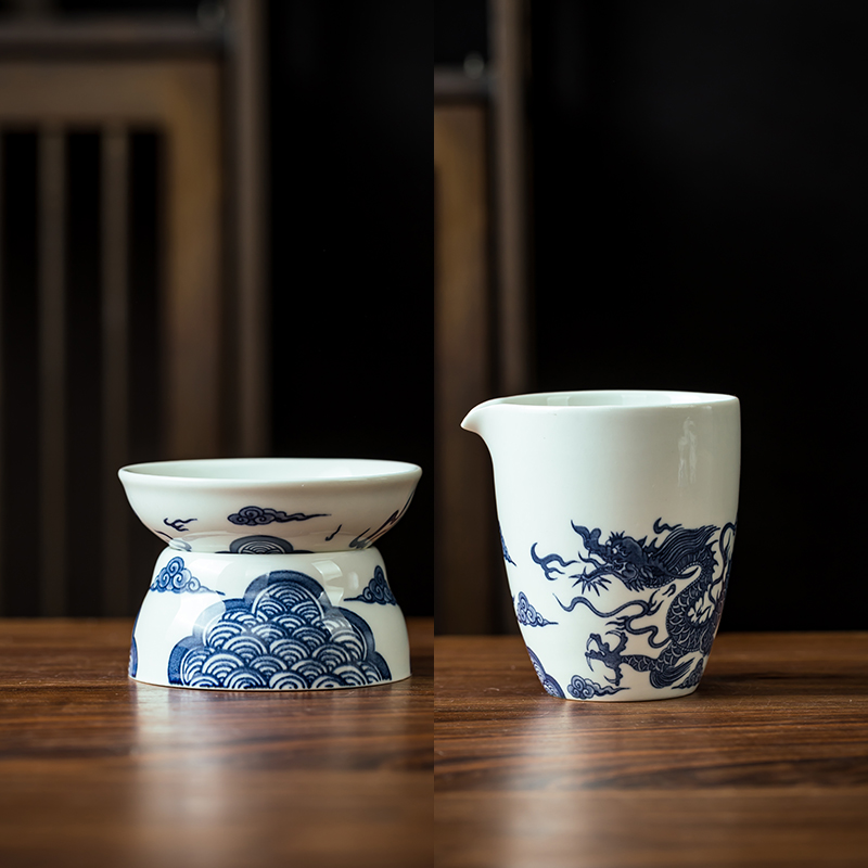 青花瓷公道杯茶漏一体过滤分茶器