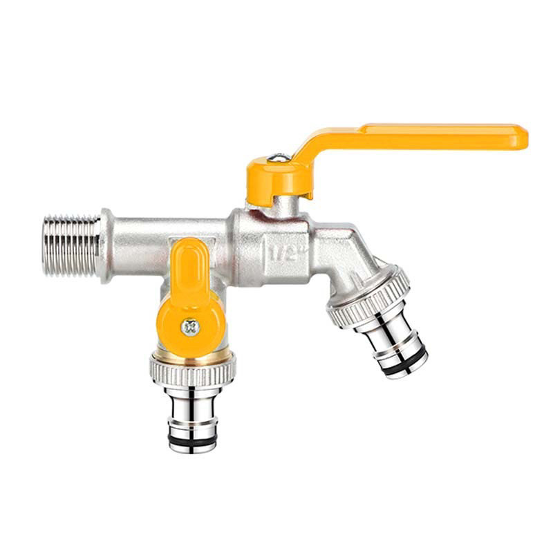 全铜阀体4分进水一进二出别墅花园红色手柄水龙头户外防冻裂双出