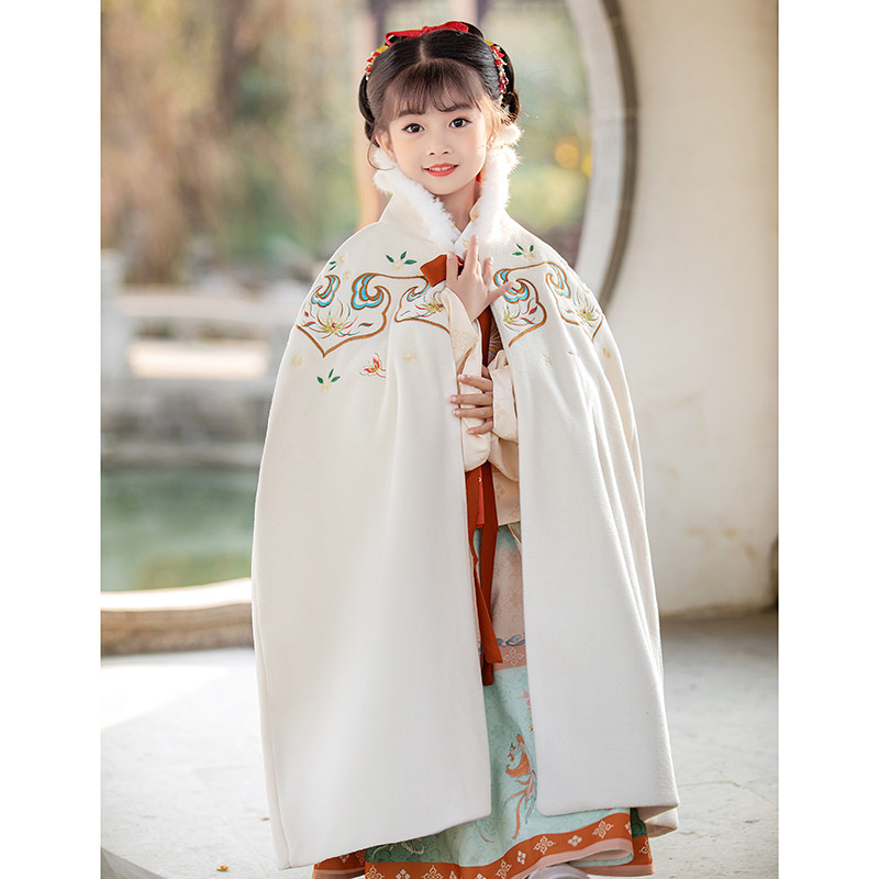 女童汉服斗篷儿童披风加厚中国风古装加绒保暖外套披风小女孩拜年
