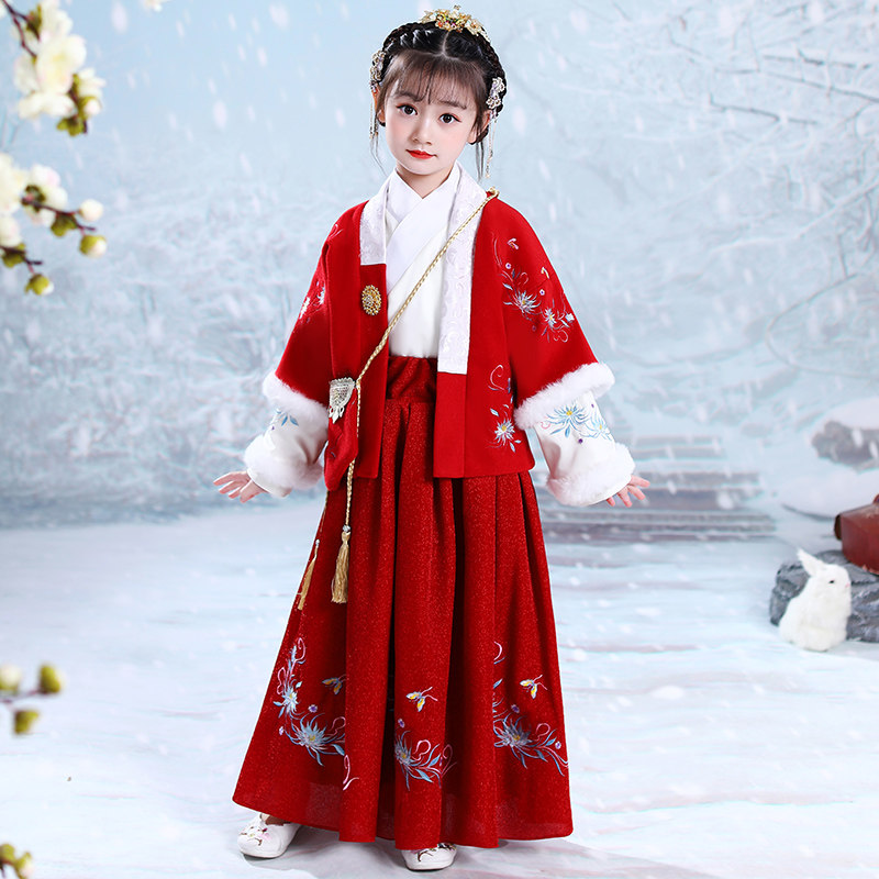 女童汉服中国风2021新款古装超仙加厚儿童拜年服小女孩唐装秋冬装