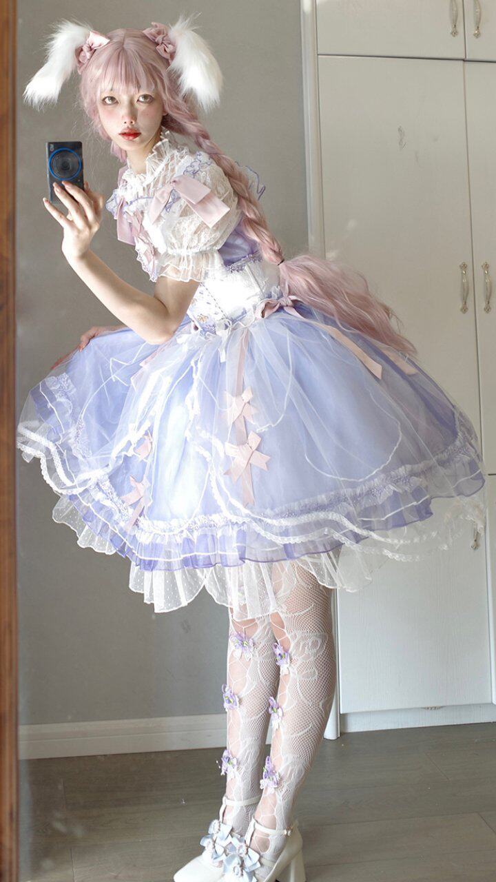 【春和现货】jsk正腰款纱裙Lolita 腰封罩裙 粉色、紫色现货掉落
