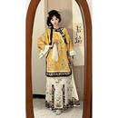 原创清汉女清朝格格服斜襟圆领古董民族服装 重工印花马面裙春秋款