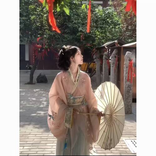 战国袍刺绣大袖衫齐腰裙汉服女