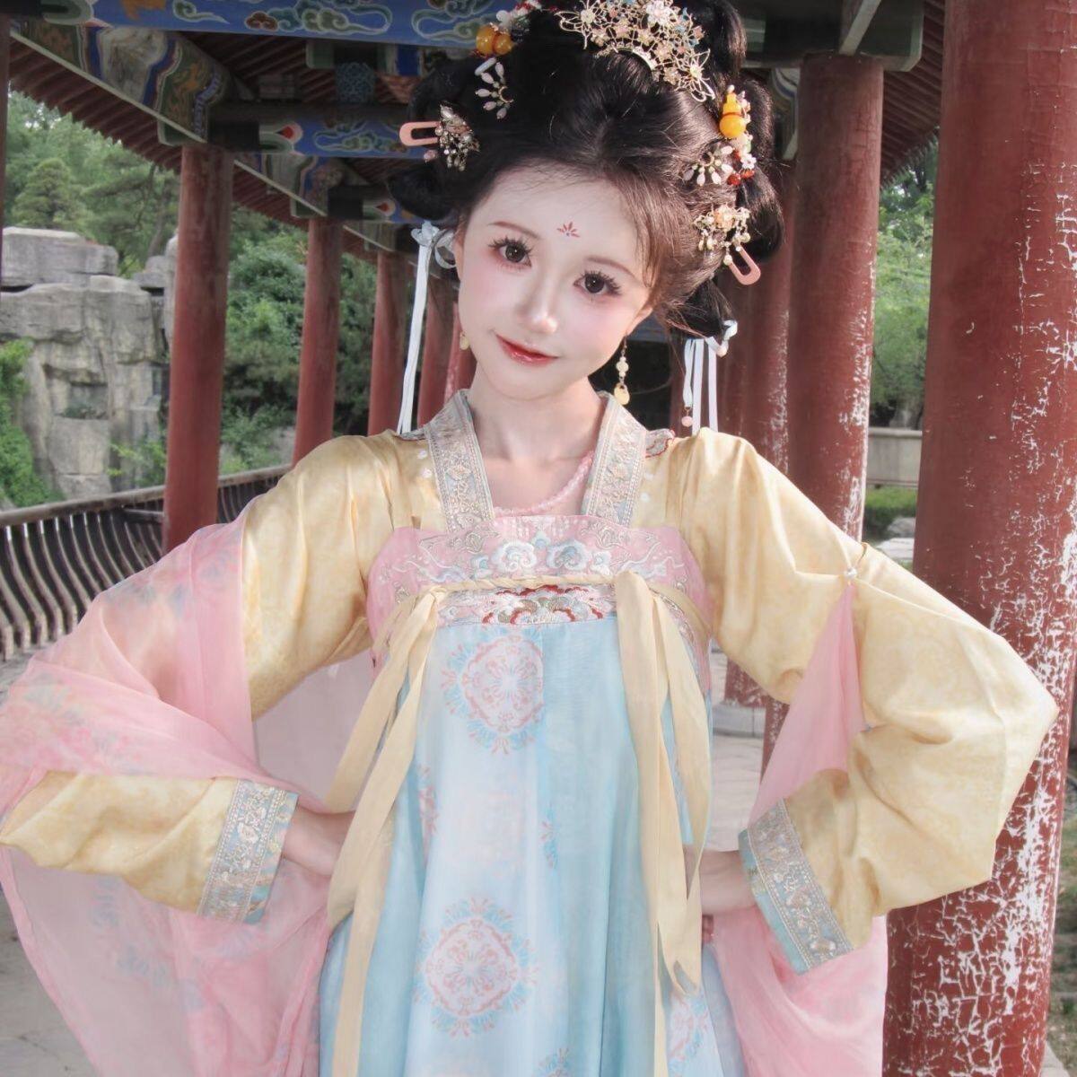 浮光汉服复原唐制齐胸大袖重工刺绣原创日常仙气套装春夏新款春秋