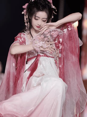 原创汉服女成人【桃花】十二花神唐制齐胸蝴蝶重工刺绣春夏天套装