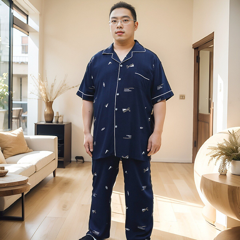 特大码棉绸夏男睡衣200斤肥佬5XL