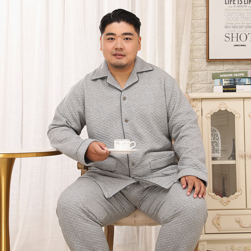 大码200斤男纯棉夹层睡衣秋冬季