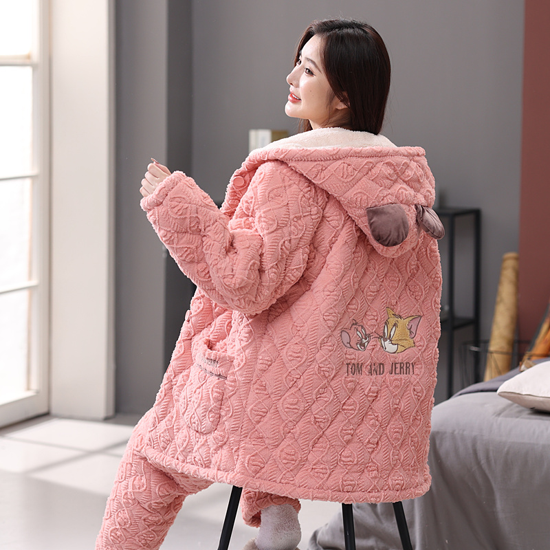 睡衣女加绒加厚连帽大码200斤