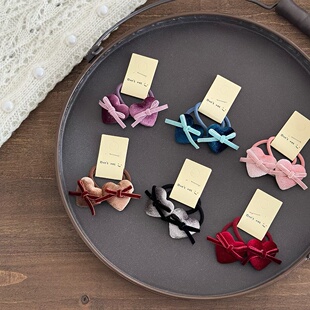 韩版儿童发饰丝绒爱心蝴蝶结发圈女童甜美桃心发绳不伤发安全鸭夹