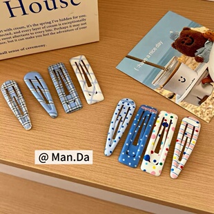 少女彩色几何波点格纹方形水滴掰掰夹女孩BB韩系基础边夹刘海发夹