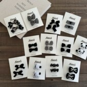 婴儿童发饰宝宝安全夹蝴蝶结对夹黑白格子丝绒公主头饰可爱熊猫夹