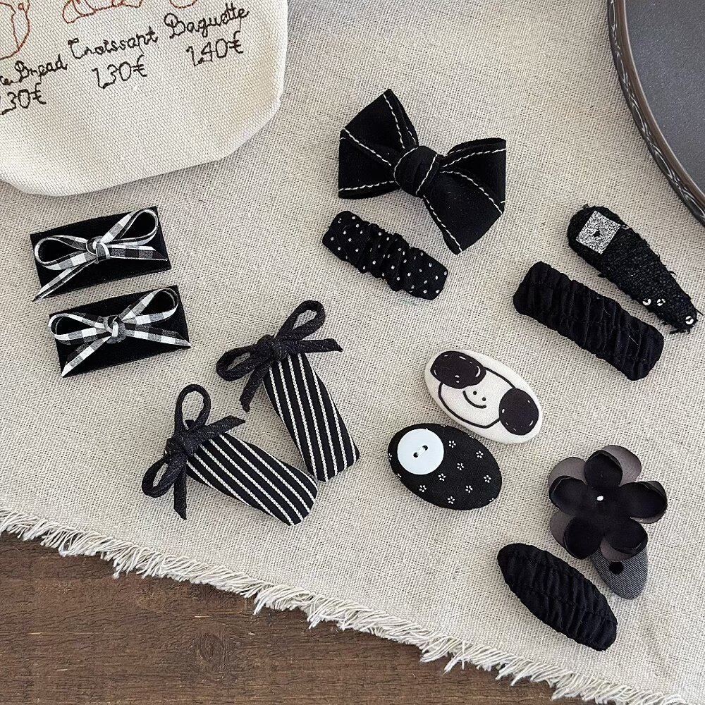 少女黑东东发夹儿童可爱小狗BB夹学生甜美格纹结发卡小女孩刘海夹